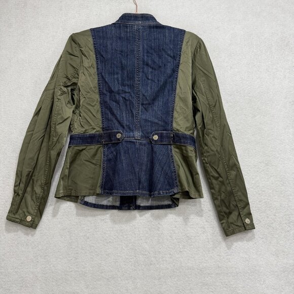 White House Black Market Jacket Womens 6 Blue Denim Olive Military Utility - Picture 5 of 9